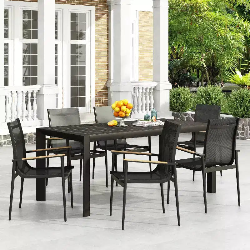 Christopher Knight Home Naop Outdoor 7 Piece Mesh and Aluminum Dining Set, Black