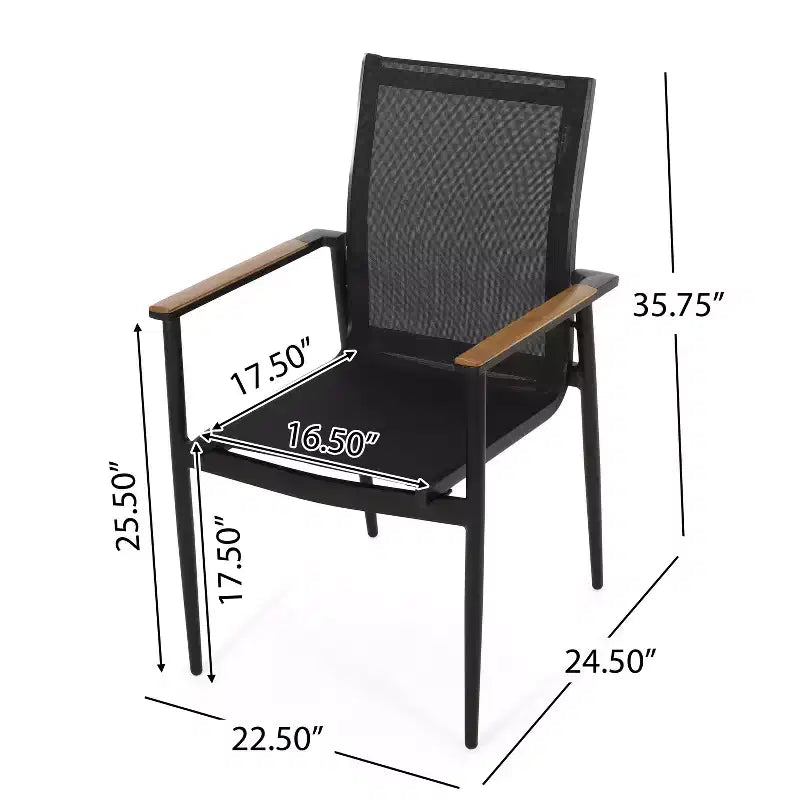 Christopher Knight Home Naop, set da pranzo da esterno in 7 pezzi in rete e alluminio, nero