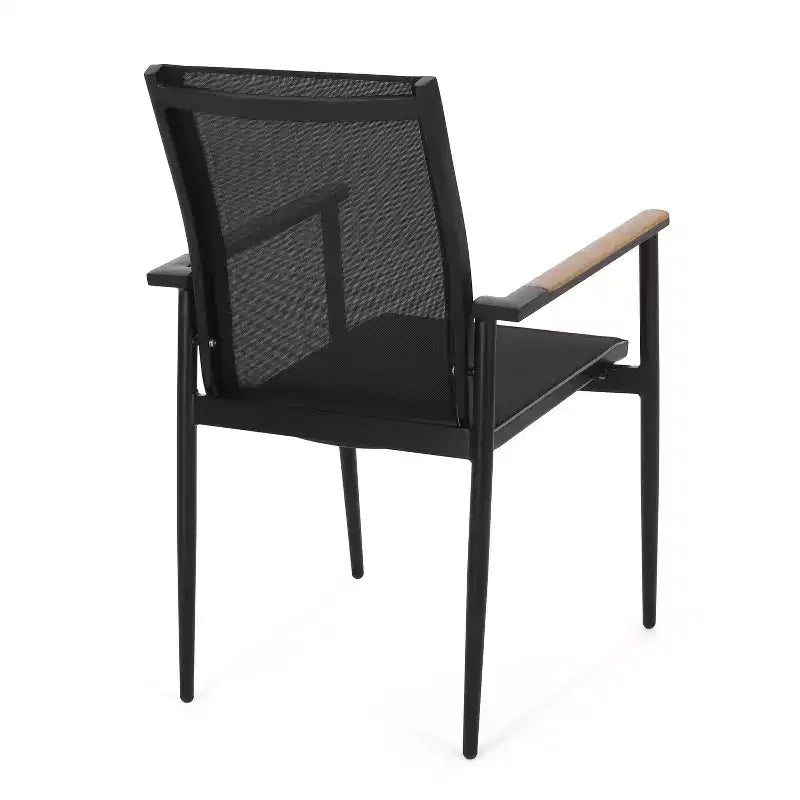 Christopher Knight Home Naop, set da pranzo da esterno in 7 pezzi in rete e alluminio, nero