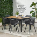 Christopher Knight Home Flora Outdoor Acacia Wood and Resin 7 Piece Dining Set, Black and Teak