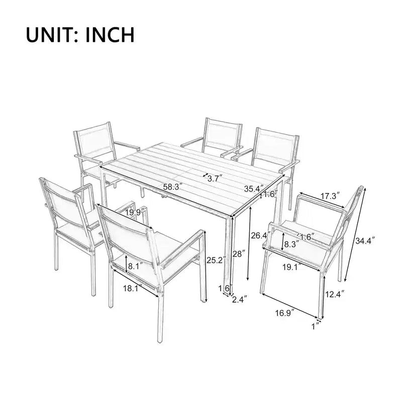 Whisen Set da Pranzo da Esterno in Acciaio a 7 Pezzi Resistente alle Intemperie, Set da Pranzo per Patio per Balcone, Giardino