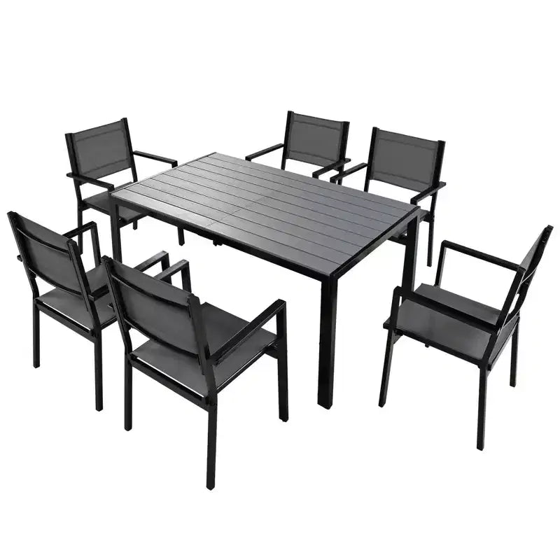 Whisen Set da Pranzo da Esterno in Acciaio a 7 Pezzi Resistente alle Intemperie, Set da Pranzo per Patio per Balcone, Giardino