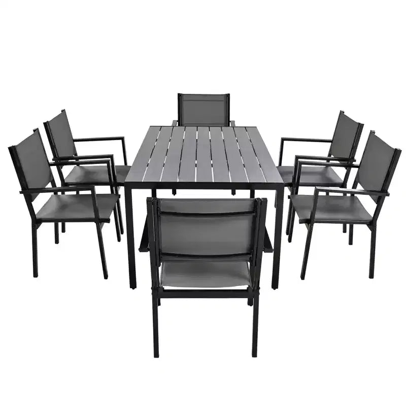 Whisen Set da Pranzo da Esterno in Acciaio a 7 Pezzi Resistente alle Intemperie, Set da Pranzo per Patio per Balcone, Giardino