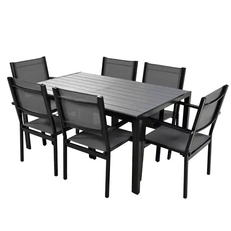 Whisen Set da Pranzo da Esterno in Acciaio a 7 Pezzi Resistente alle Intemperie, Set da Pranzo per Patio per Balcone, Giardino