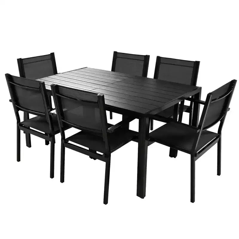 Whisen Set da Pranzo da Esterno in Acciaio a 7 Pezzi Resistente alle Intemperie, Set da Pranzo per Patio per Balcone, Giardino