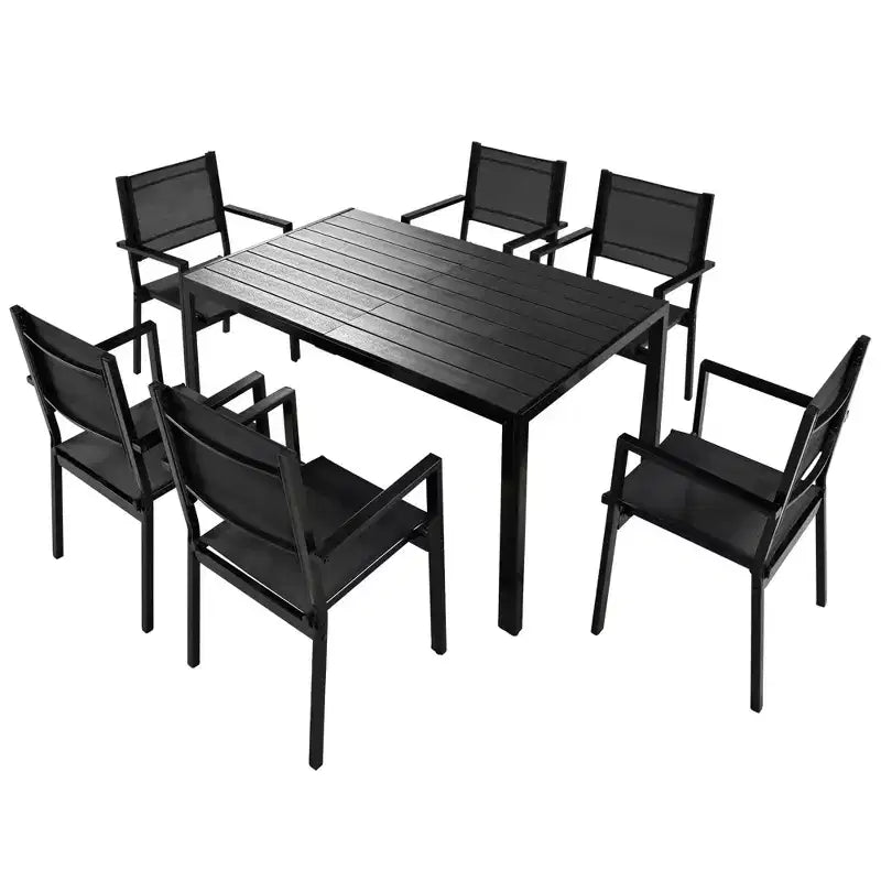 Whisen Set da Pranzo da Esterno in Acciaio a 7 Pezzi Resistente alle Intemperie, Set da Pranzo per Patio per Balcone, Giardino