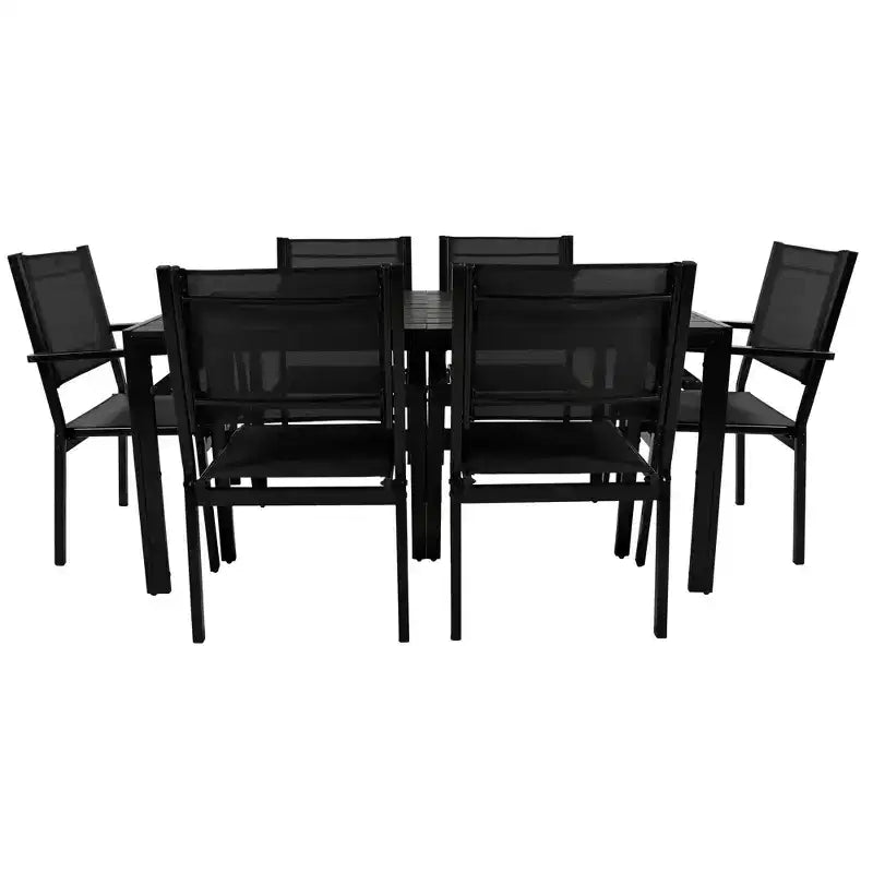 Whisen Set da Pranzo da Esterno in Acciaio a 7 Pezzi Resistente alle Intemperie, Set da Pranzo per Patio per Balcone, Giardino