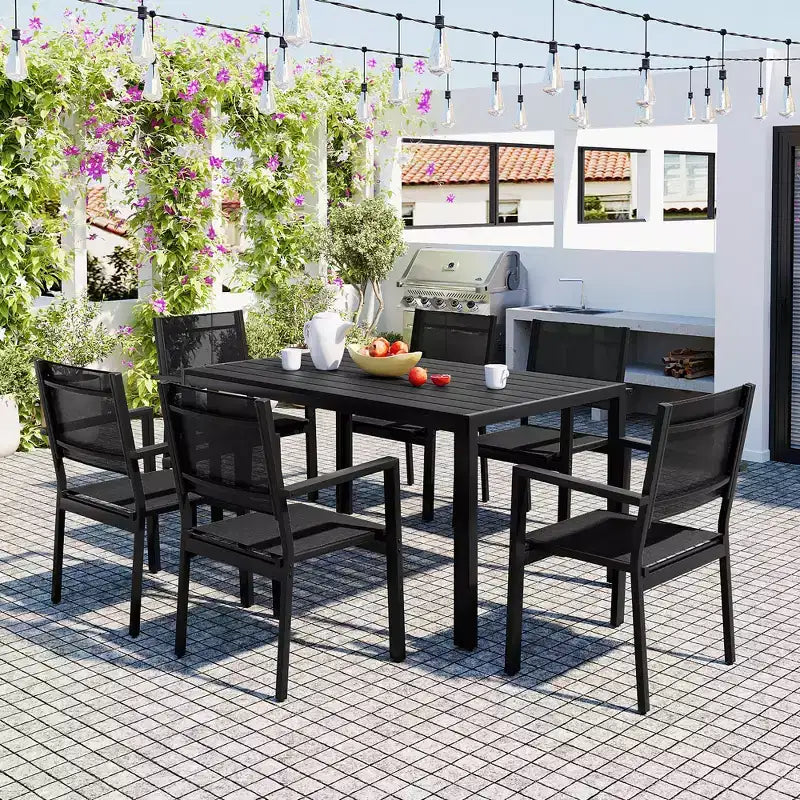 Whisen 7-Piece Weather Resistant Steel Outdoor Table and Chair Dining Sets, Patio Dining Set for Balcony, Backyard