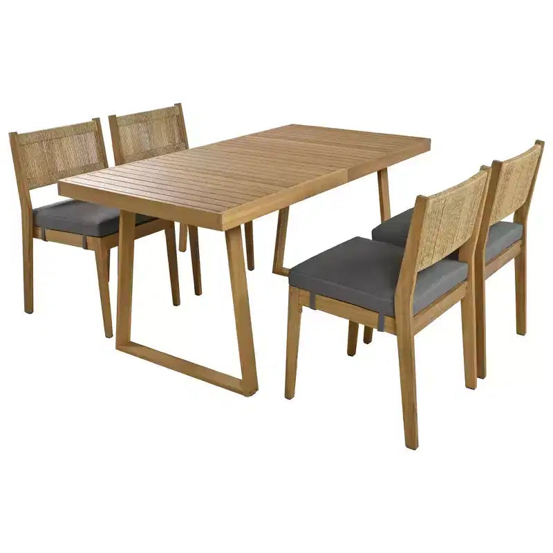 Set da pranzo con tavolo e sedie Whisen in legno di acacia per esterni, multi-persona, con cuscini spessi, adatto per balcone, cortile e giardino