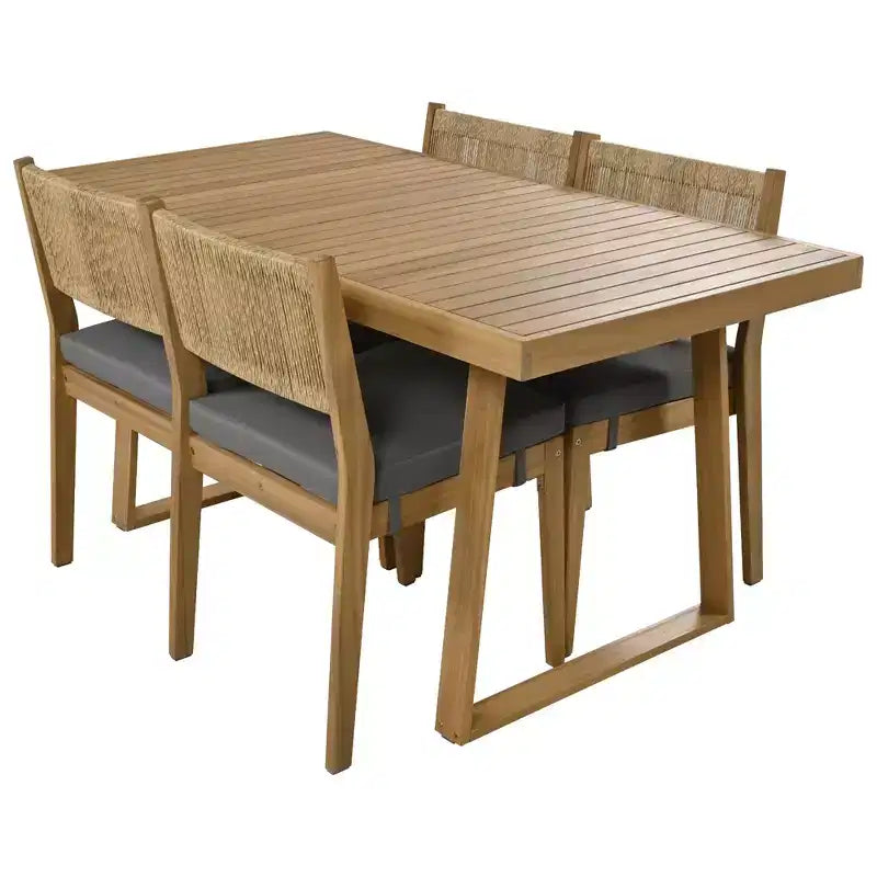 Set da pranzo con tavolo e sedie Whisen in legno di acacia per esterni, multi-persona, con cuscini spessi, adatto per balcone, cortile e giardino