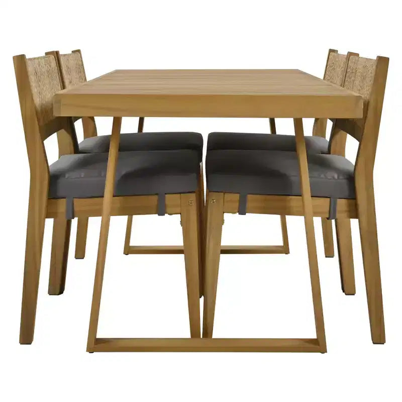 Set da pranzo con tavolo e sedie Whisen in legno di acacia per esterni, multi-persona, con cuscini spessi, adatto per balcone, cortile e giardino
