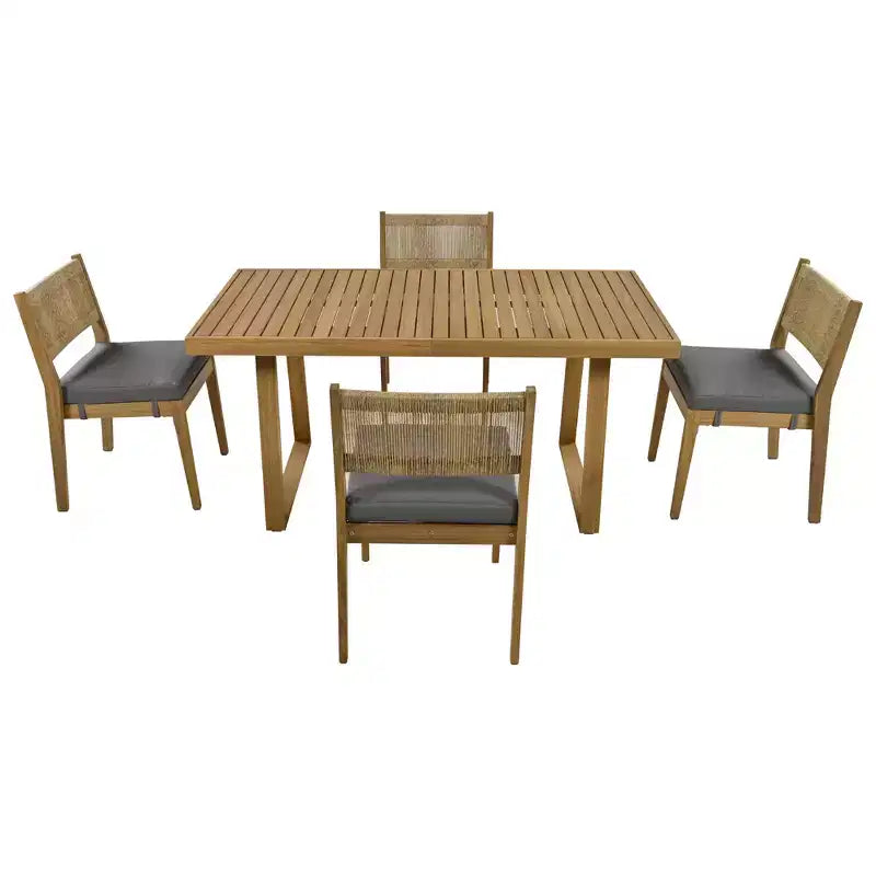 Set da pranzo con tavolo e sedie Whisen in legno di acacia per esterni, multi-persona, con cuscini spessi, adatto per balcone, cortile e giardino