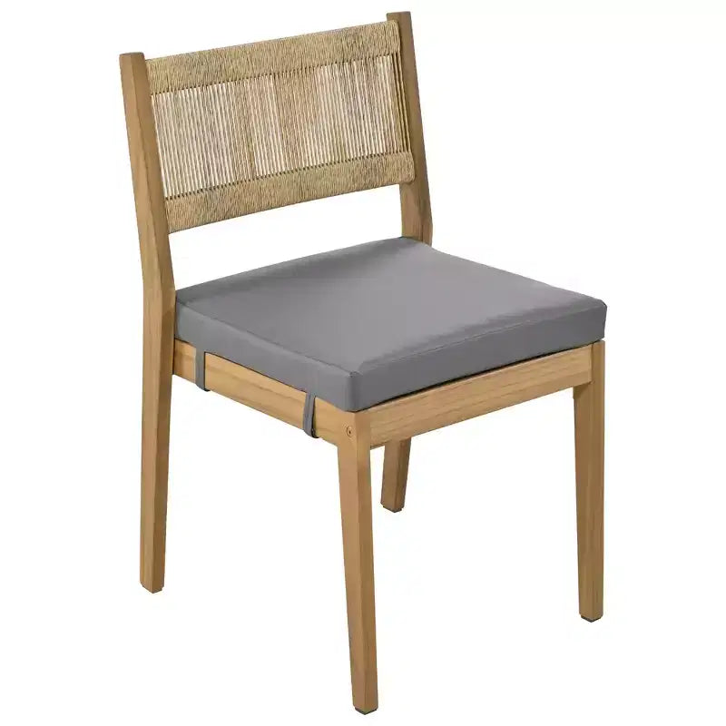 Set da pranzo con tavolo e sedie Whisen in legno di acacia per esterni, multi-persona, con cuscini spessi, adatto per balcone, cortile e giardino