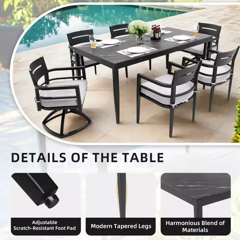 Set da Pranzo Christopher Knight Home Larry da Esterno 7 Pezzi in Alluminio e Pietra Sinterizzata con Cuscini Sunbrella Rimovibili