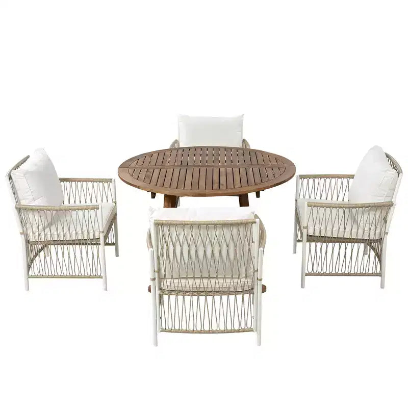 GDFStudio Eden Set da Pranzo Moderno da Esterno Allungabile 5 Pezzi in Legno e Ferro