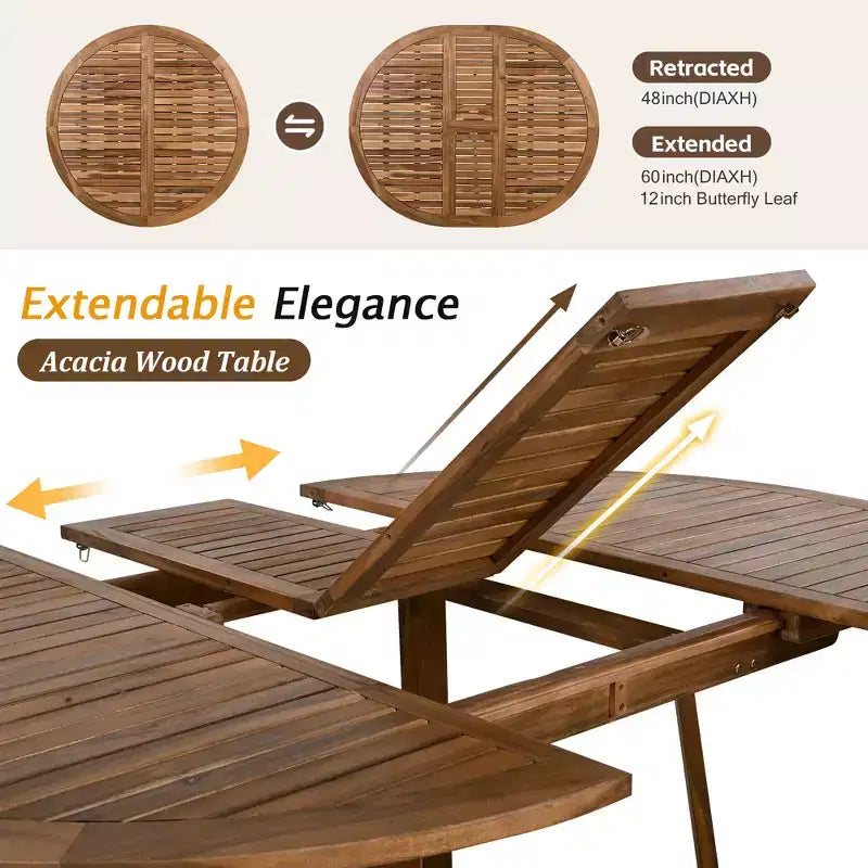 GDFStudio Eden Set da Pranzo Moderno da Esterno Allungabile 5 Pezzi in Legno e Ferro