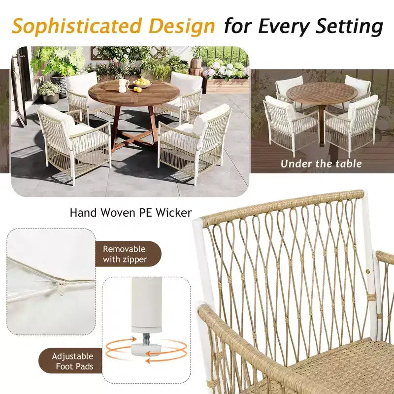 GDFStudio Eden Set da Pranzo Moderno da Esterno Allungabile 5 Pezzi in Legno e Ferro
