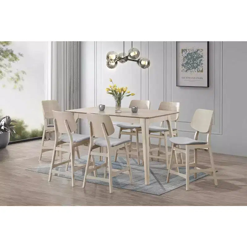 New Classic Furniture, Set da pranzo da bancone Oscar 7 pezzi in legno di frassino bianco