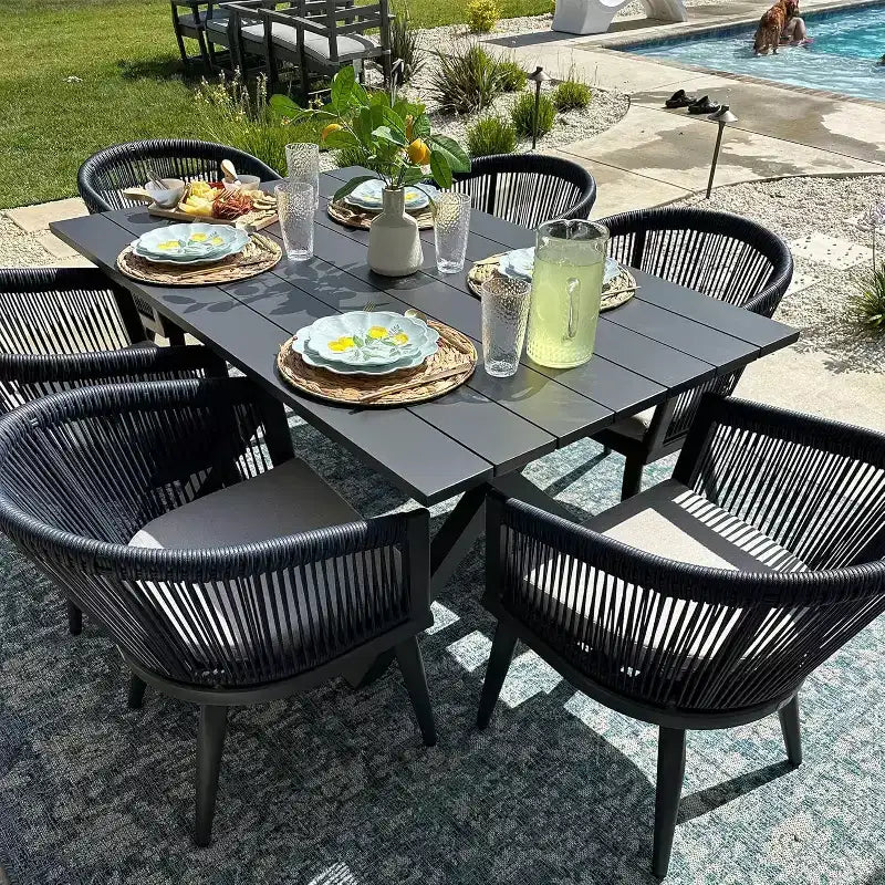 Set da pranzo da patio PURPLE LEAF in vimini resistente alle intemperie, set tavolo e sedie da esterno in alluminio per l'arredamento del giardino, set di mobili moderni per la cucina