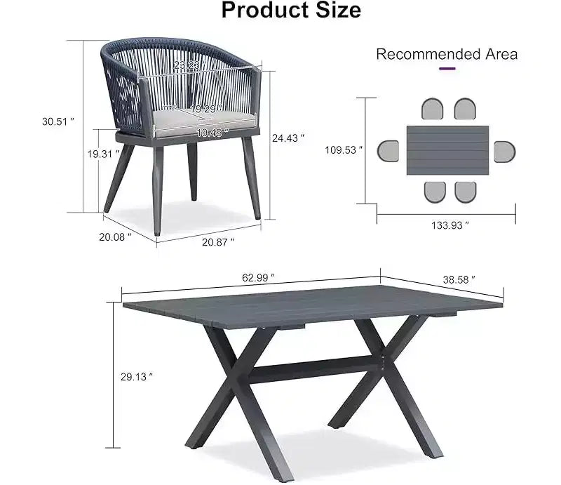 Set da pranzo da patio PURPLE LEAF in vimini resistente alle intemperie, set tavolo e sedie da esterno in alluminio per l'arredamento del giardino, set di mobili moderni per la cucina