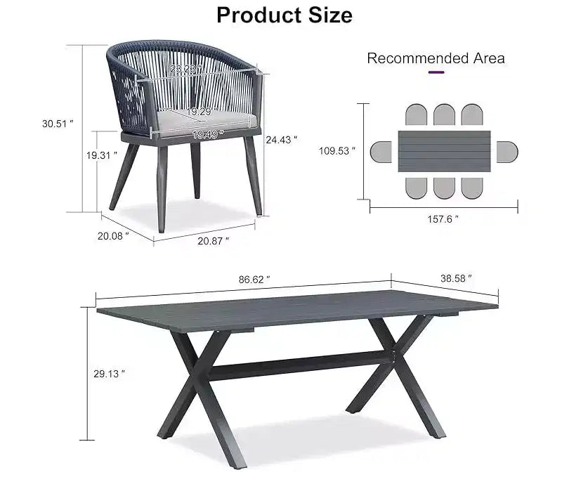 Set da pranzo da patio PURPLE LEAF in vimini resistente alle intemperie, set tavolo e sedie da esterno in alluminio per l'arredamento del giardino, set di mobili moderni per la cucina