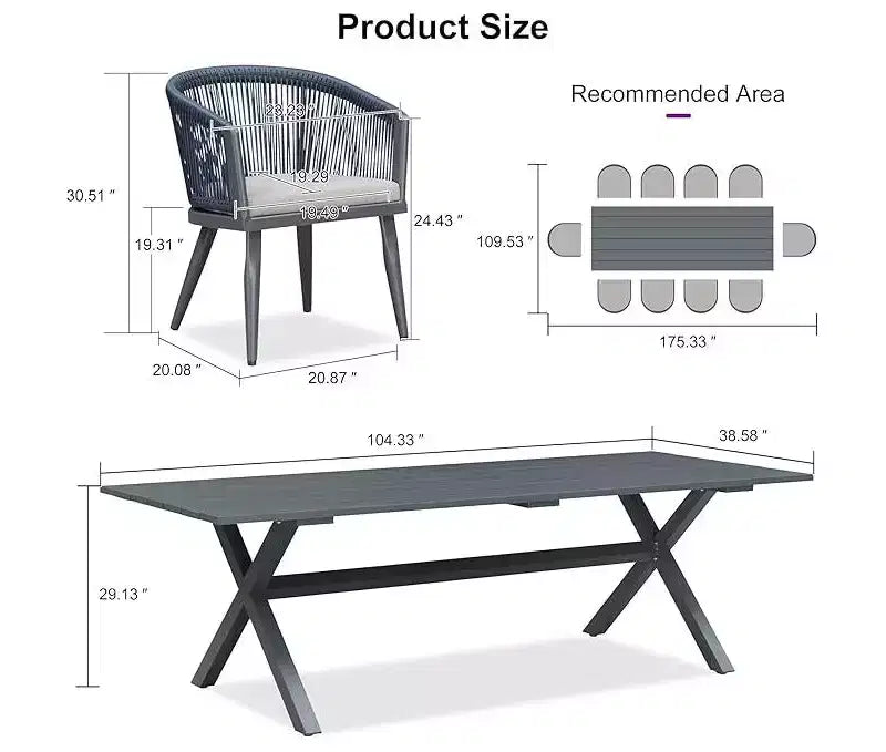 Set da pranzo da patio PURPLE LEAF in vimini resistente alle intemperie, set tavolo e sedie da esterno in alluminio per l'arredamento del giardino, set di mobili moderni per la cucina