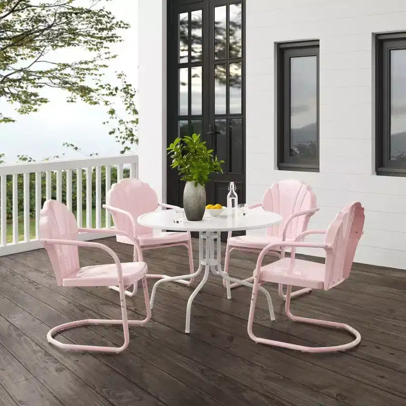 HomeStock Set da Pranzo da Esterno Tulipano 5 Pezzi in Metallo con Tavolo da Pranzo e 4 Sedie