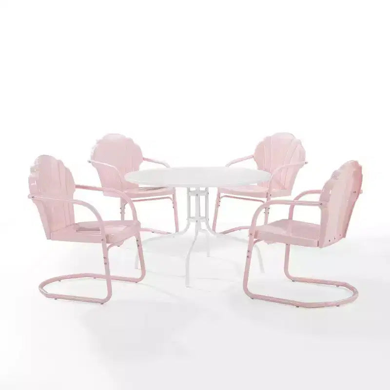 HomeStock Set da Pranzo da Esterno Tulipano 5 Pezzi in Metallo con Tavolo da Pranzo e 4 Sedie