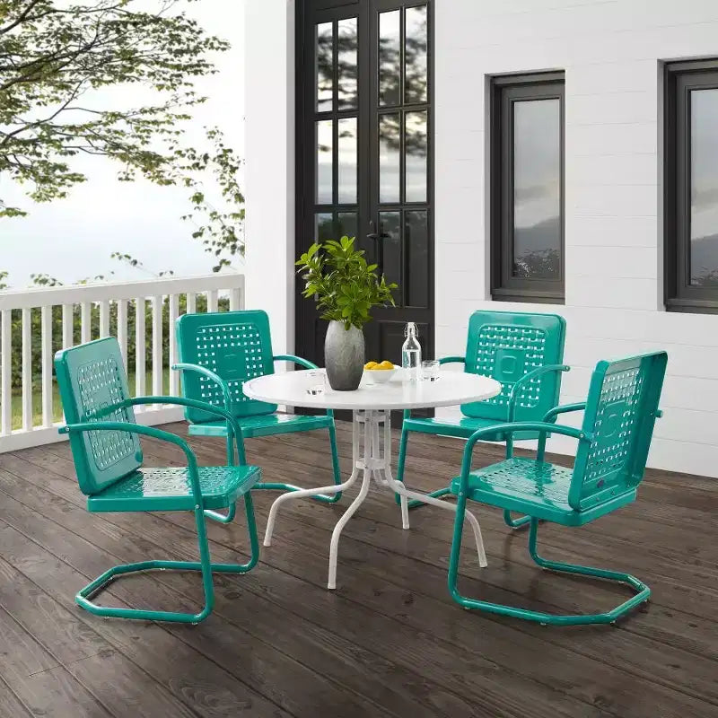 HomeStock Bates Set da Pranzo da Esterno in Metallo da 5 Pezzi con Tavolo da Pranzo e 4 Poltrone