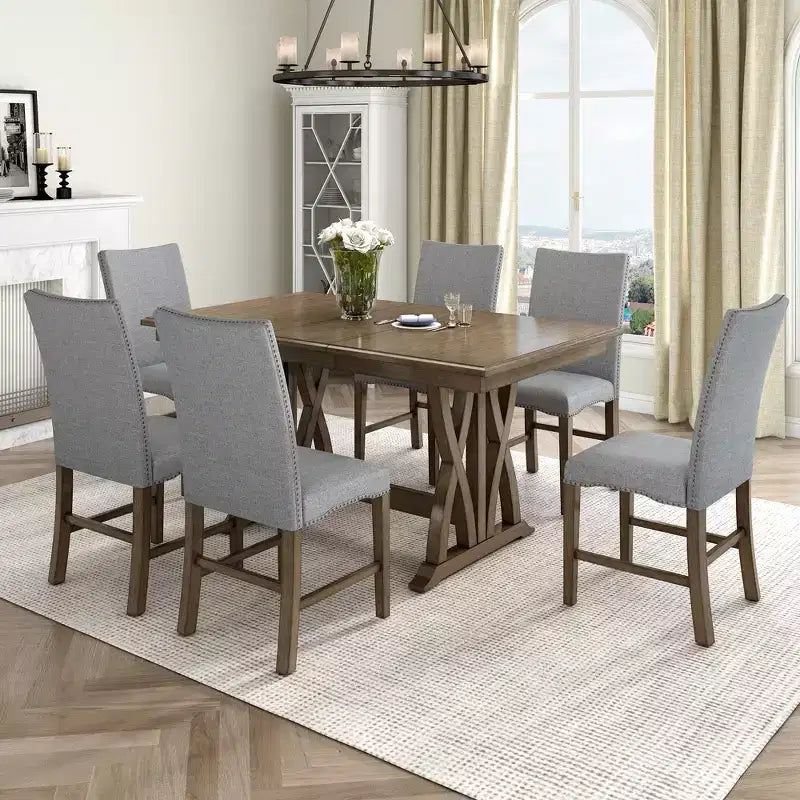 Set da tavolo da pranzo Whisen da 7 pezzi con sedie imbottite e allunga da 12 pollici