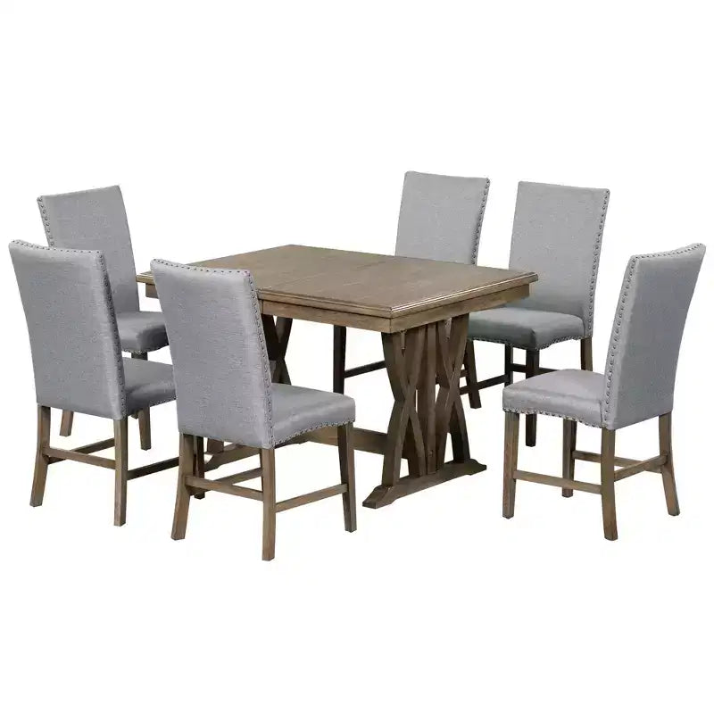 Set da tavolo da pranzo Whisen da 7 pezzi con sedie imbottite e allunga da 12 pollici