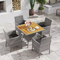 Costway 5 Pieces PE Wicker Patio Dining Set with Cushions and 1.97 Umbrella Hole