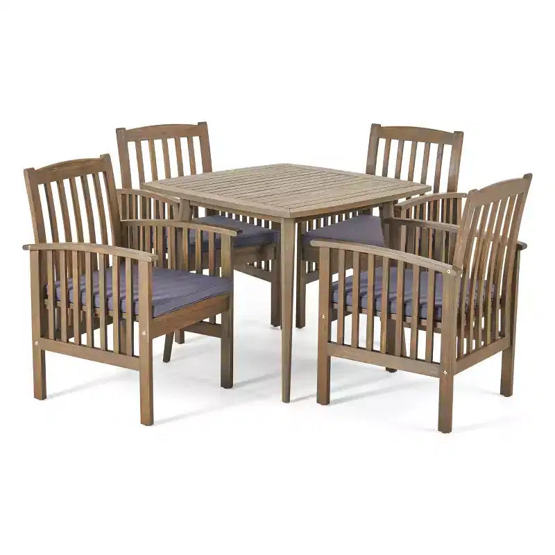 Christopher Knight Home Laussat Set da pranzo da esterno 5 pezzi in legno di acacia con cuscini
