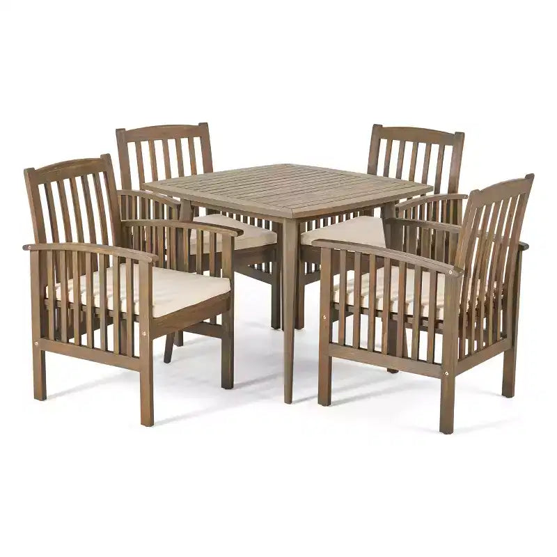 Christopher Knight Home Laussat Set da pranzo da esterno 5 pezzi in legno di acacia con cuscini
