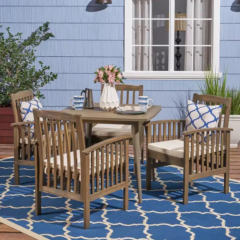Christopher Knight Home Laussat Outdoor Acacia Wood 5 Piece Dining Set with Cushion