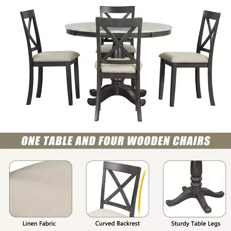 Set da pranzo Whisen 5 pezzi con 4 sedie