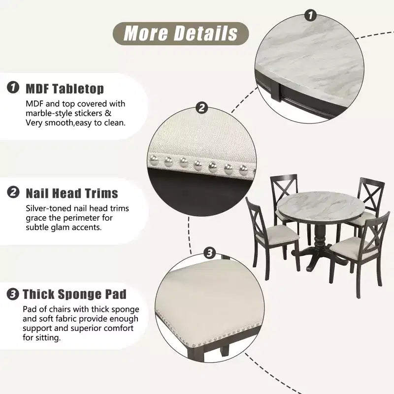 Set da pranzo Whisen 5 pezzi con 4 sedie