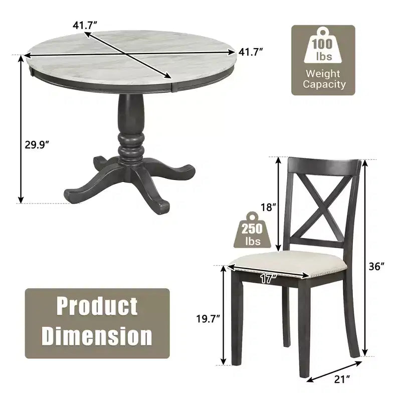 Set da pranzo Whisen 5 pezzi con 4 sedie