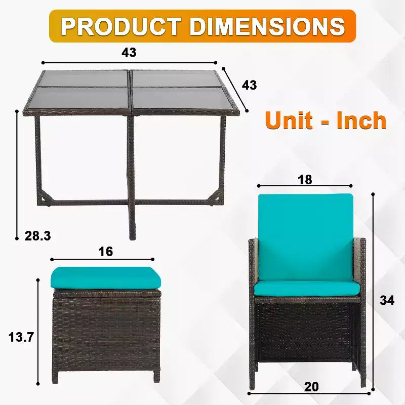 BestMassage Set di mobili da esterno con 4 sedie in rattan, Khaki