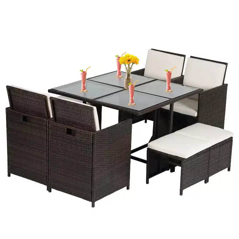 Set di mobili da patio da esterno BestMassage con 4 sedie in rattan, color kaki