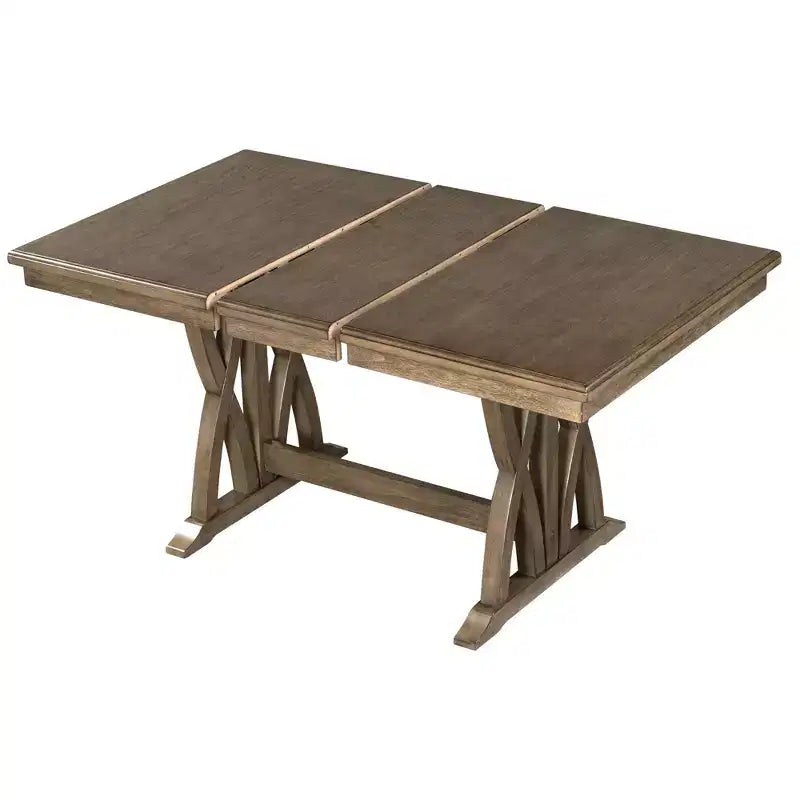 Set da pranzo estensibile da 7 pezzi per 6 persone, set da tavolo da pranzo con 6 sedie da pranzo imbottite, stile Mid-Century, marrone dorato+grigio-ModernLuxe