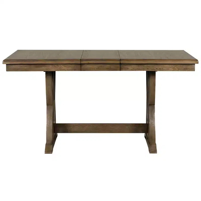 Set da pranzo estensibile da 7 pezzi per 6 persone, set da tavolo da pranzo con 6 sedie da pranzo imbottite, stile Mid-Century, marrone dorato+grigio-ModernLuxe