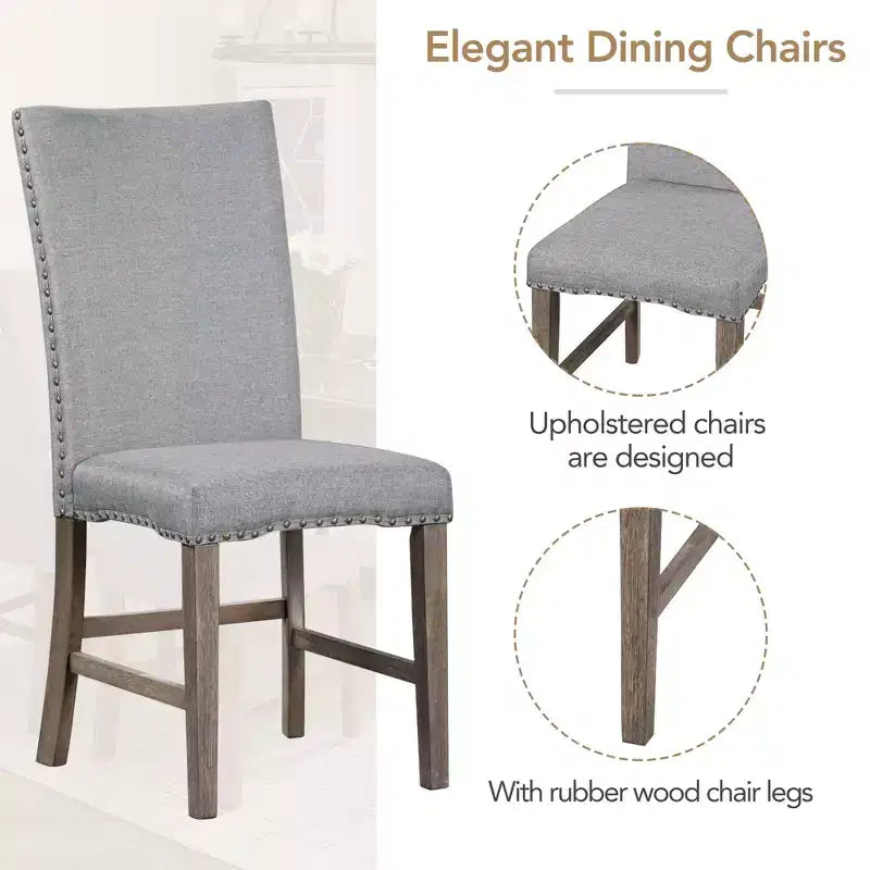 Set da pranzo estensibile da 7 pezzi per 6 persone, set da tavolo da pranzo con 6 sedie da pranzo imbottite, stile Mid-Century, marrone dorato+grigio-ModernLuxe