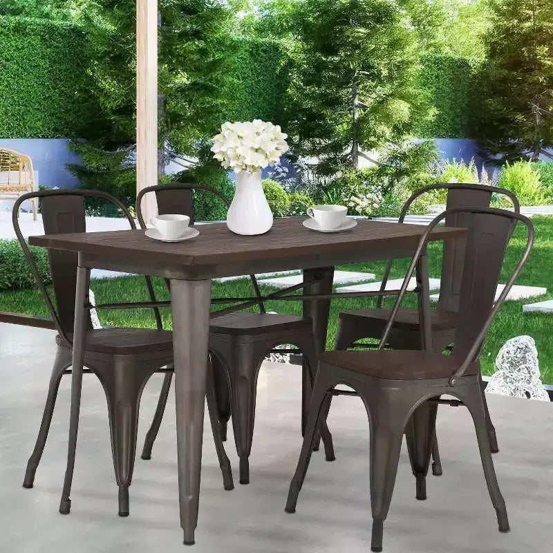 BestMassage Tavolo e sedie da pranzo, set da pranzo in metallo da 5 pezzi, tavolo quadrato in metallo con 4 sedie