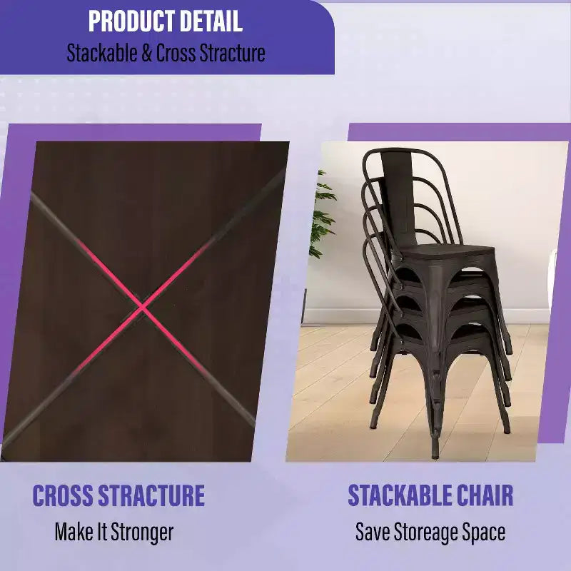 BestMassage Tavolo e sedie da pranzo, set da pranzo in metallo da 5 pezzi, tavolo quadrato in metallo con 4 sedie