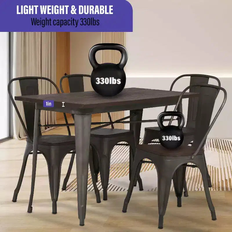 BestMassage Tavolo e sedie da pranzo, set da pranzo in metallo da 5 pezzi, tavolo quadrato in metallo con 4 sedie