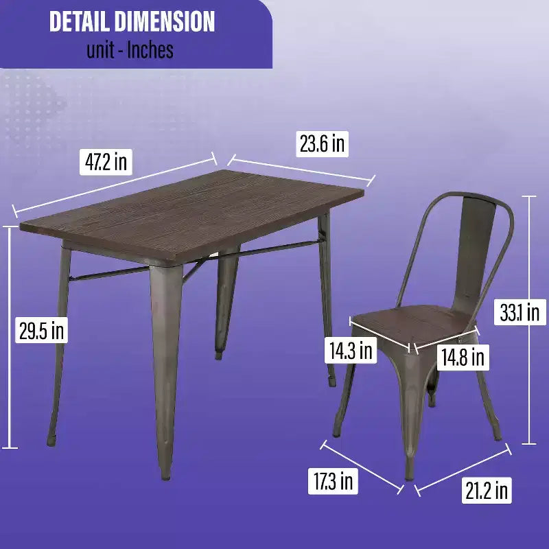 BestMassage Tavolo e sedie da pranzo, set da pranzo in metallo da 5 pezzi, tavolo quadrato in metallo con 4 sedie