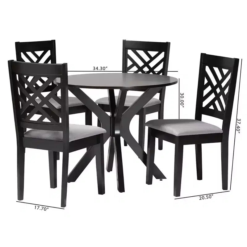 Set da pranzo Baxton Studio Norah 5 pezzi moderno in tessuto grigio e legno con finitura marrone scuro