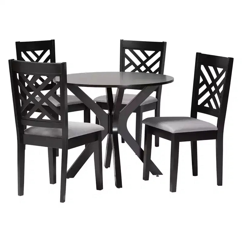 Set da pranzo Baxton Studio Norah 5 pezzi moderno in tessuto grigio e legno con finitura marrone scuro