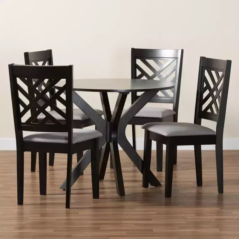 Set da pranzo Baxton Studio Norah 5 pezzi moderno in tessuto grigio e legno con finitura marrone scuro